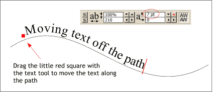 Moving text off a path tip