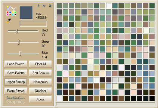 XPal utility with palette of colors from sampled bitmap