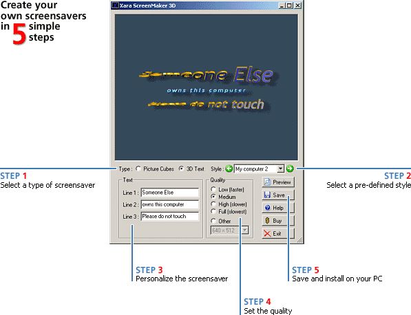 Xara ScreenMaker 3D steps Xara ScreenMaker 3D steps