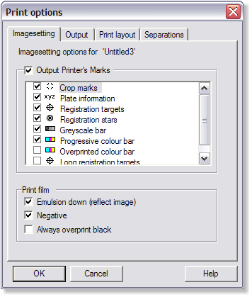 Print Options - Imagesetting 