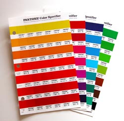 Several pages from the Pantone swatch book