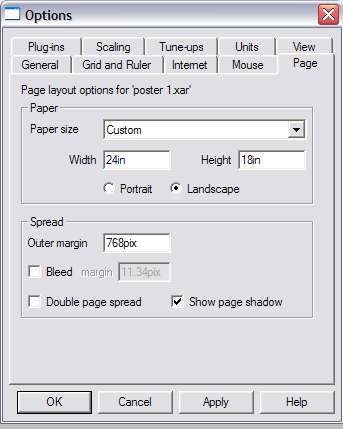 The Page Options dialog