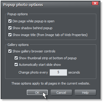 Pop-up Photo Properties dialog